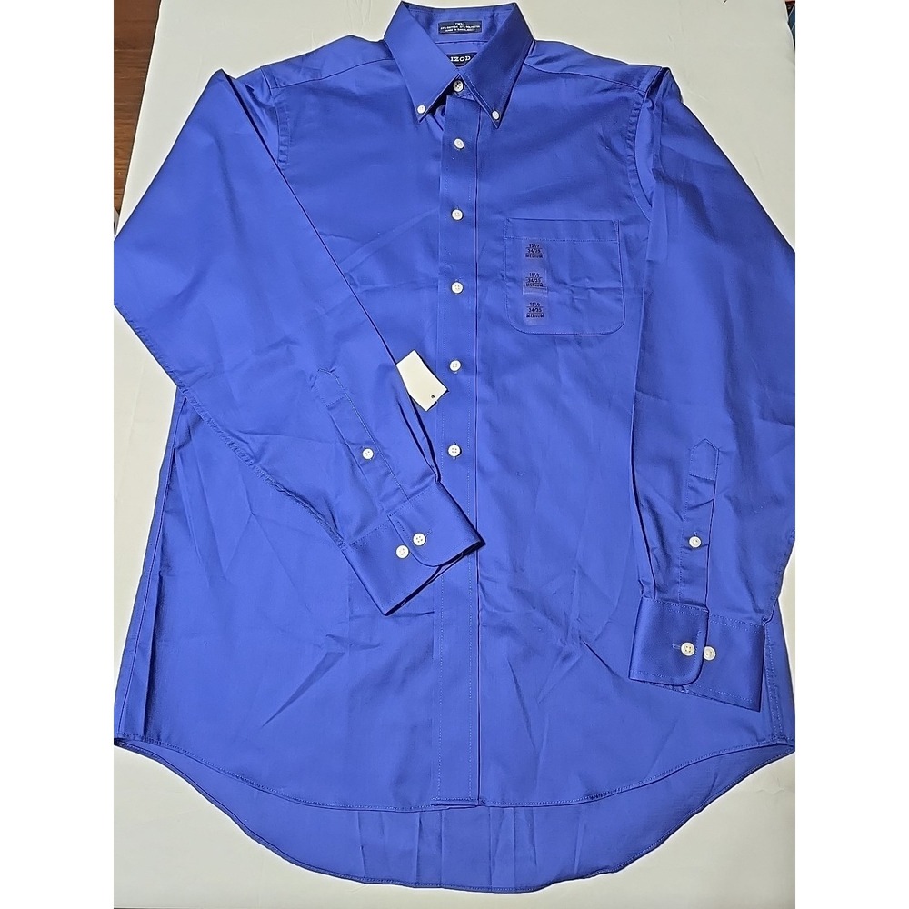 NWT IZOD Mens Medium Twill Button Down Long Sleeve Casual Shirt Blue Preppy